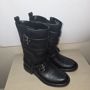 Naturalizer Women's Black Faux Leather Latoya Moto Mid-calf Boots Size 9